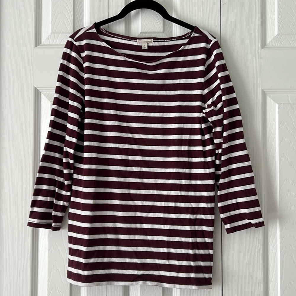 Maroon and White Striped Zipper Top